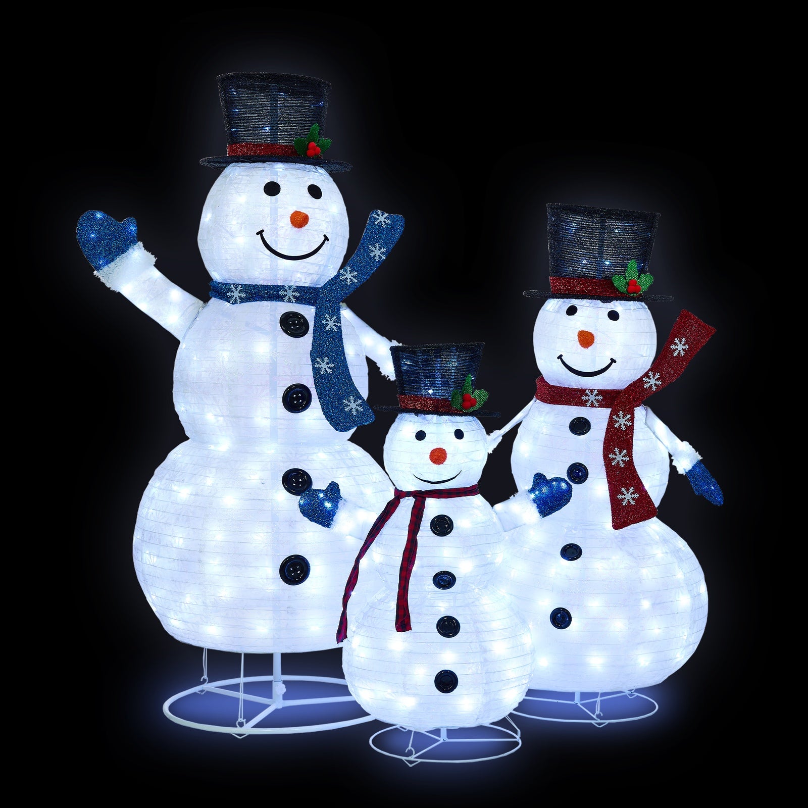Tinseltown 3D Christmas LED Lights Set of 3 Snowmen Outdoor Xmas Decor Metal