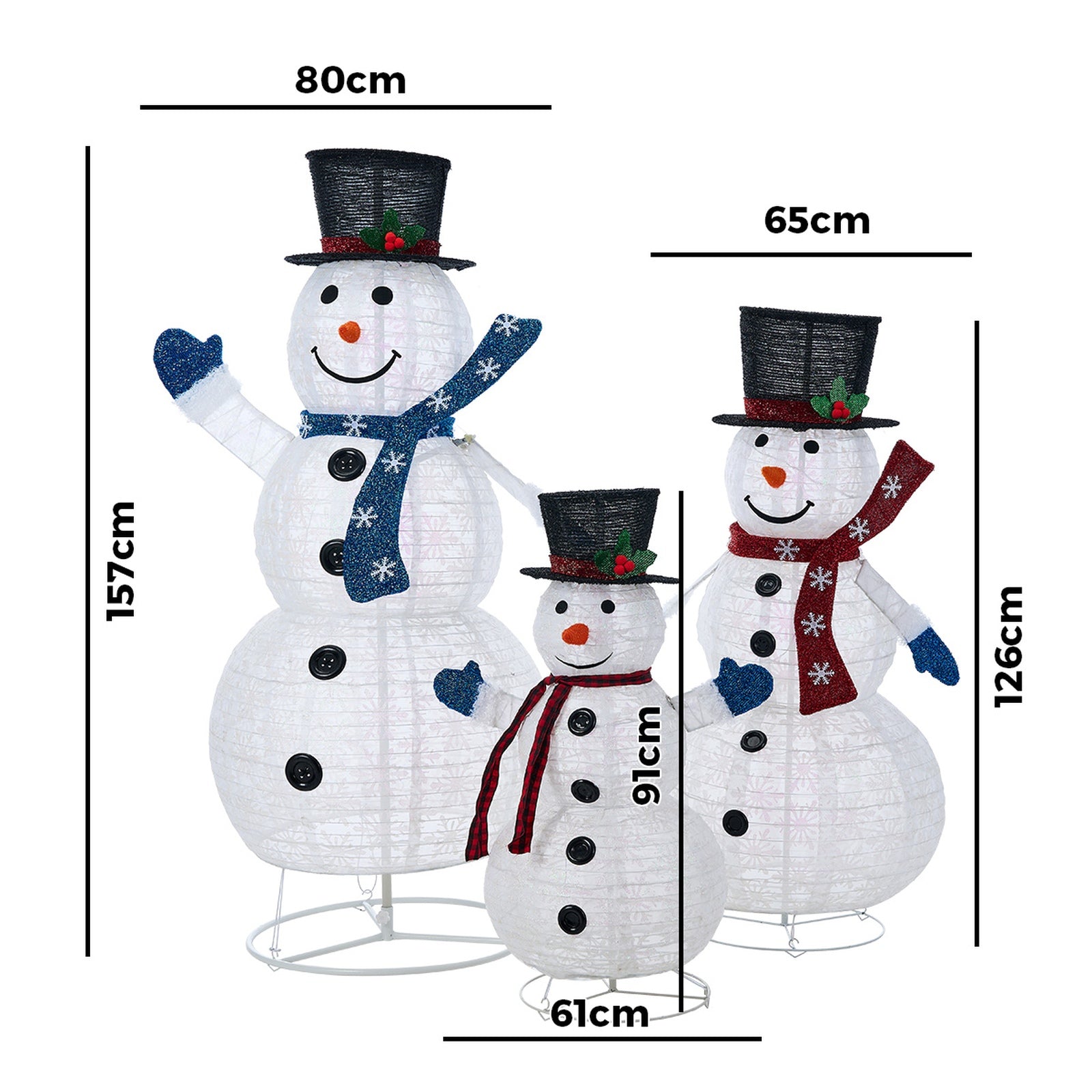 Tinseltown 3D Christmas LED Lights Set of 3 Snowmen Outdoor Xmas Decor Metal