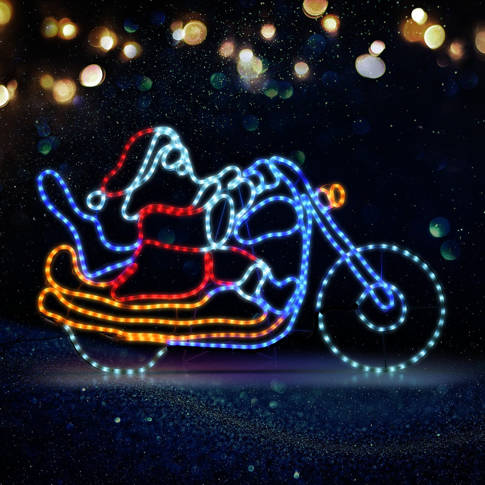 Tinseltown Christmas Lights Santa Motorbike LED Rope Lights Motifs Display - Sunyee