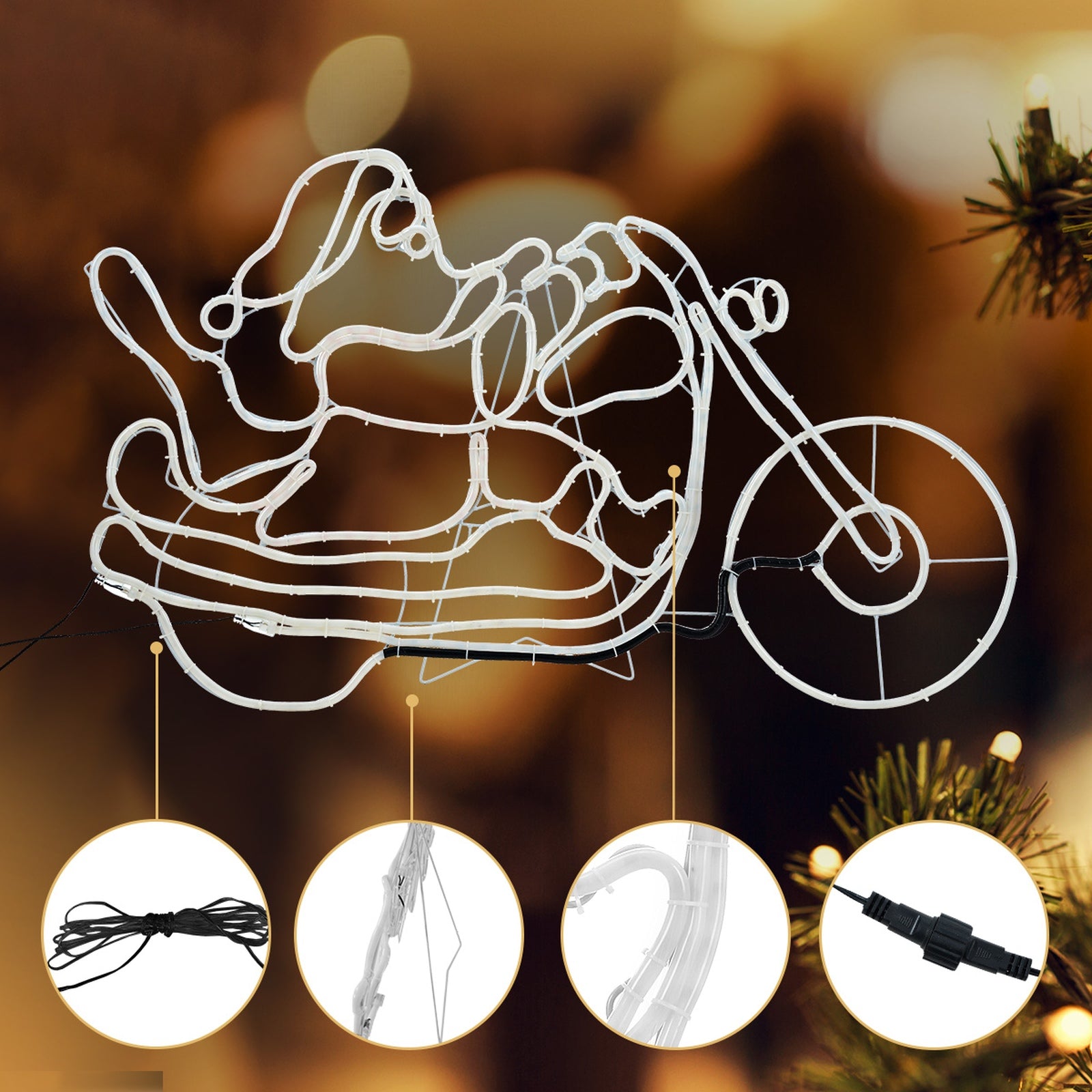 Tinseltown Christmas Lights Santa Motorbike LED Rope Lights Motifs Display - Sunyee