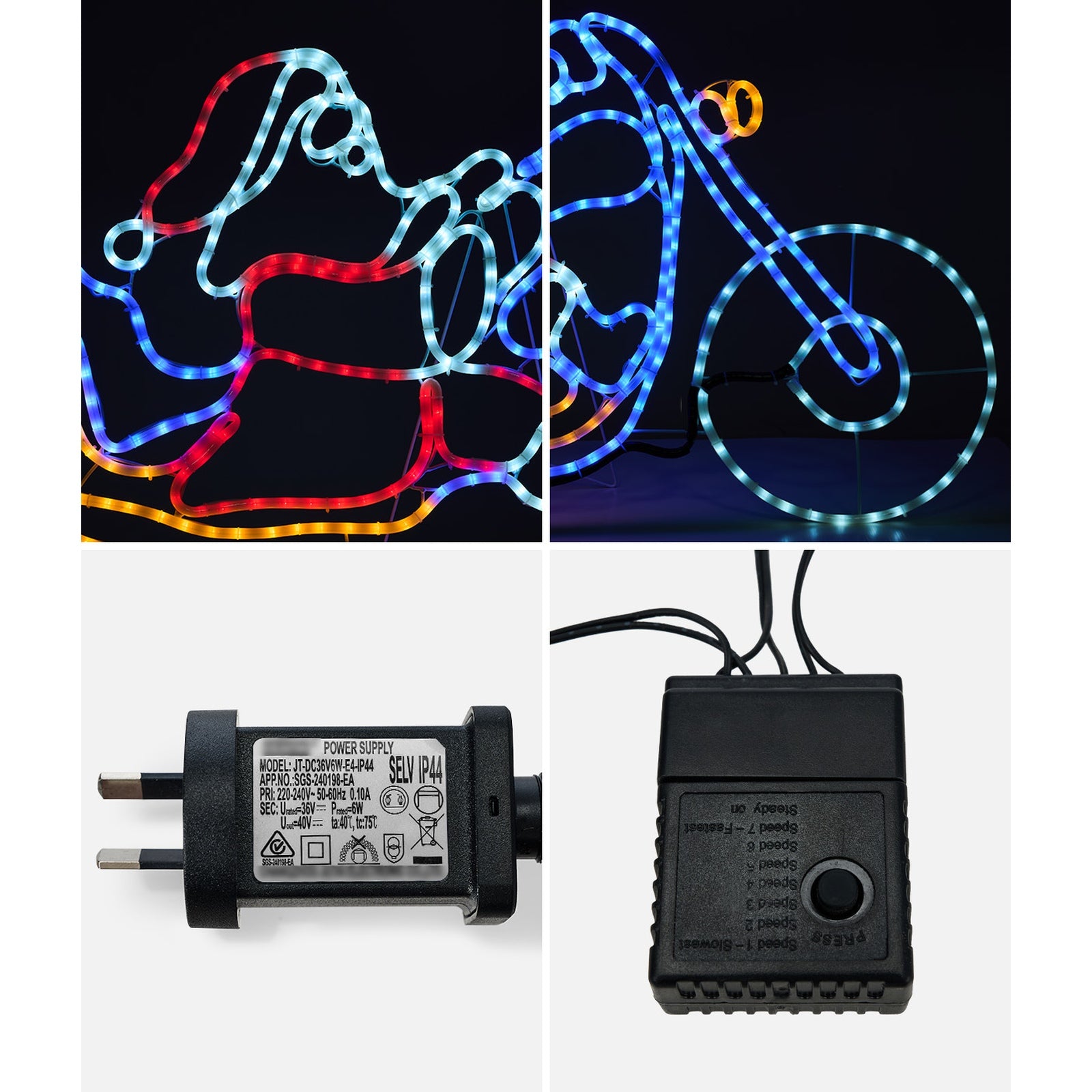 Tinseltown Christmas Lights Santa Motorbike LED Rope Lights Motifs Display - Sunyee