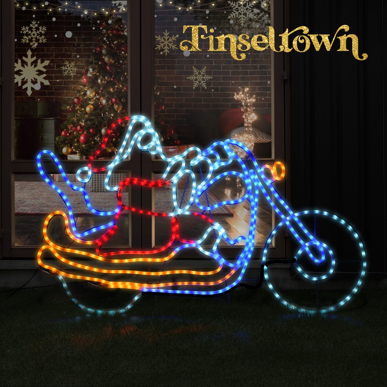 Tinseltown Christmas Lights Santa Motorbike LED Rope Lights Motifs Display - Sunyee