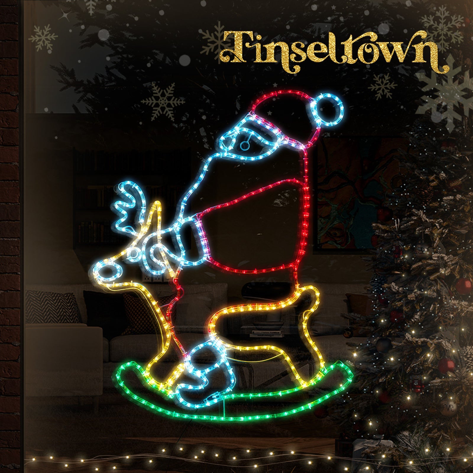 Tinseltown Christmas Lights Santa Motorbike LED Rope Lights Motifs Display - Sunyee