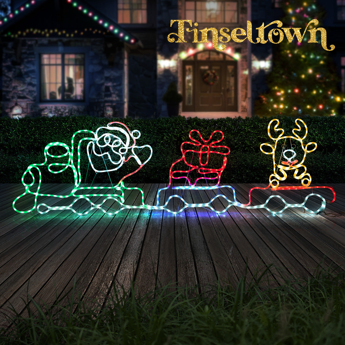 Tinseltown Christmas Light LED Motif Lights Santa Train 196cm Xmas Decor Display - Sunyee