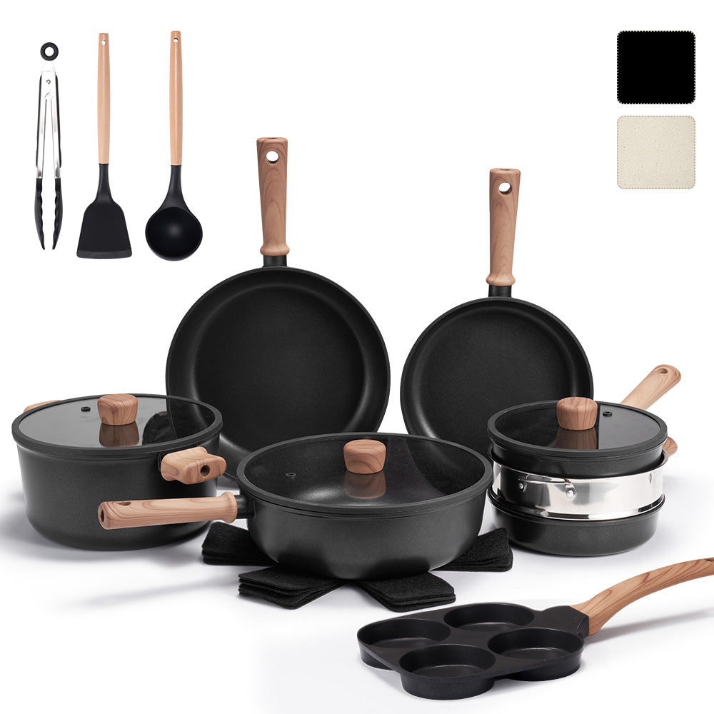 ZUNI 19PCS Nonstick Cookware Pots & Pans Set Granite Coating Cooking Utensil - Sunyee