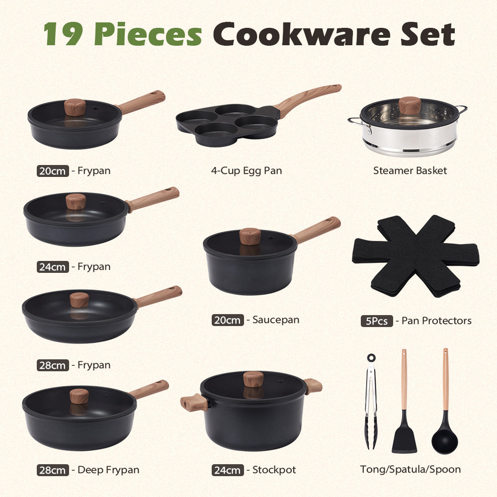 ZUNI 19PCS Nonstick Cookware Pots & Pans Set Granite Coating Cooking Utensil - Sunyee