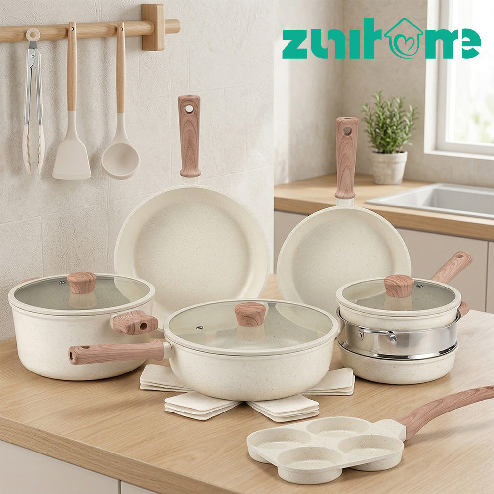 ZUNI 19PCS Nonstick Cookware Pots & Pans Set Granite Coating Cooking Utensil - Sunyee