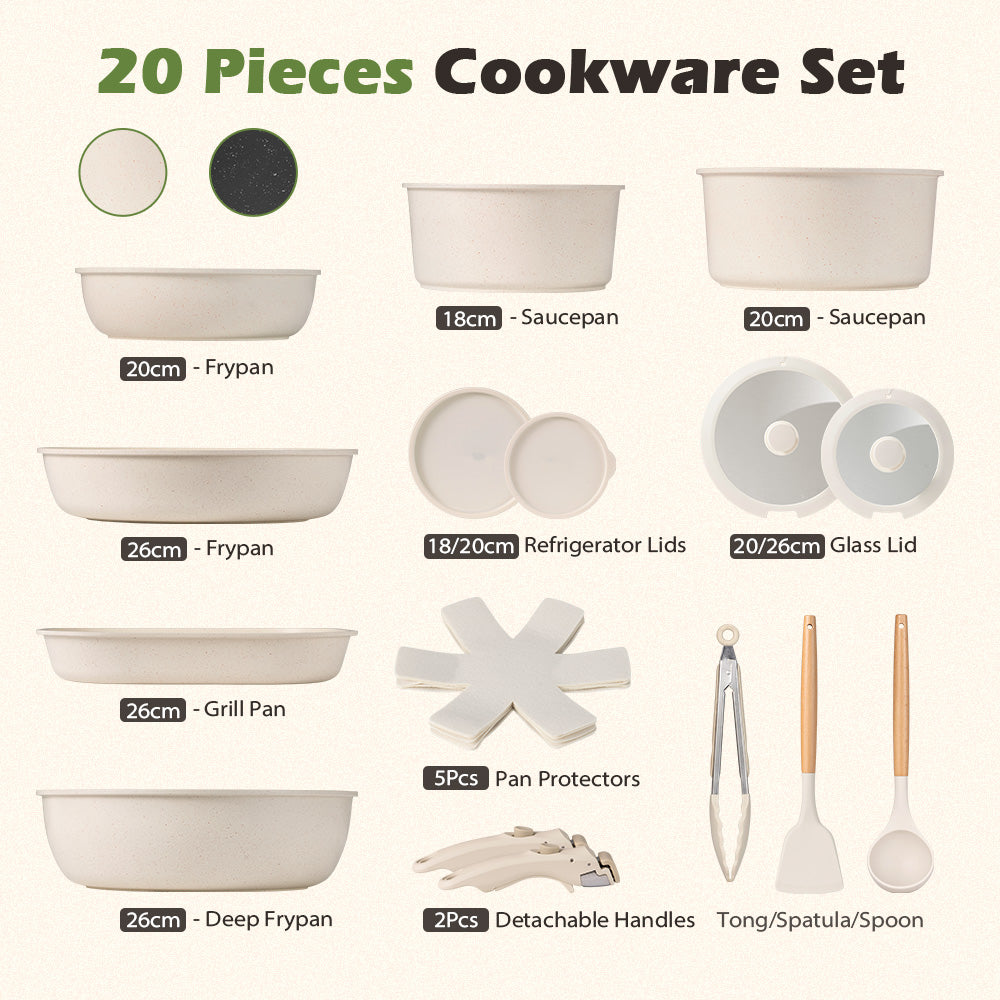 ZUNI 20PCS Nonstick Cookware Pots & Pans Set Granite Coating Cooking Utensil