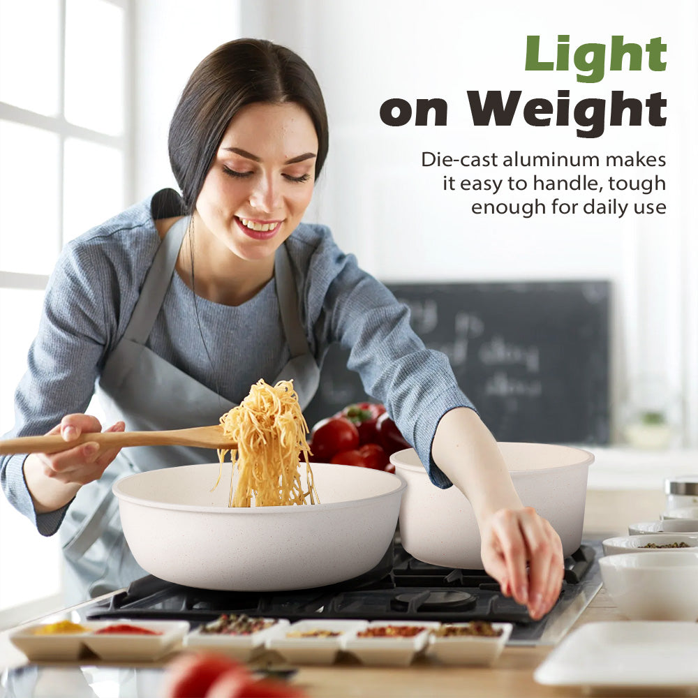 ZUNI 20PCS Nonstick Cookware Pots & Pans Set Granite Coating White