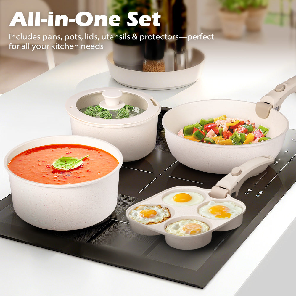 ZUNI 25PCS Nonstick Cookware Pots & Pans Set Granite Coating White