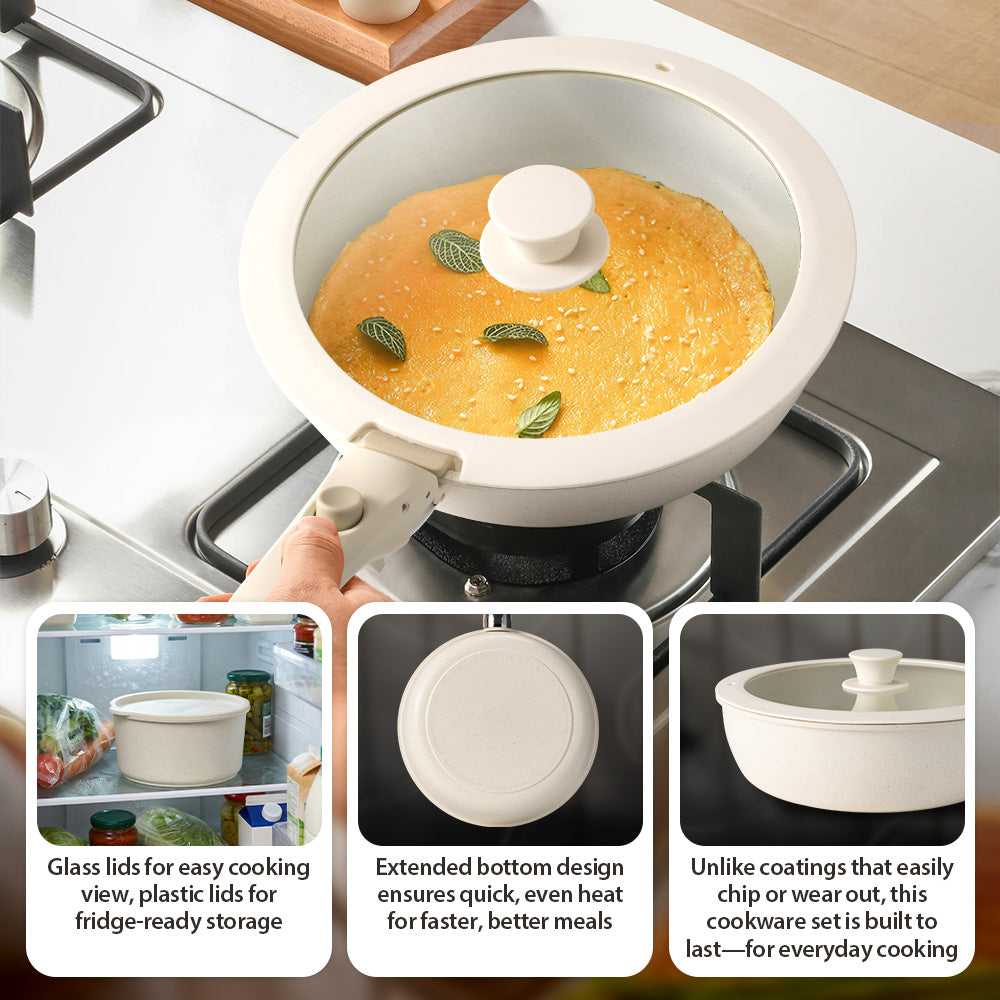 ZUNI 25PCS Nonstick Cookware Pots & Pans Set Granite Coating White