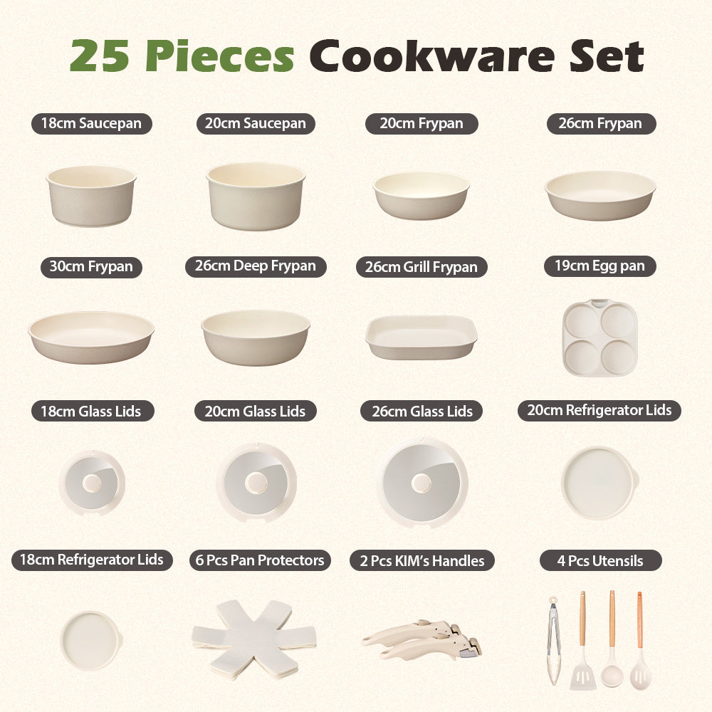 ZUNI 25PCS Nonstick Cookware Pots & Pans Set Granite Coating White