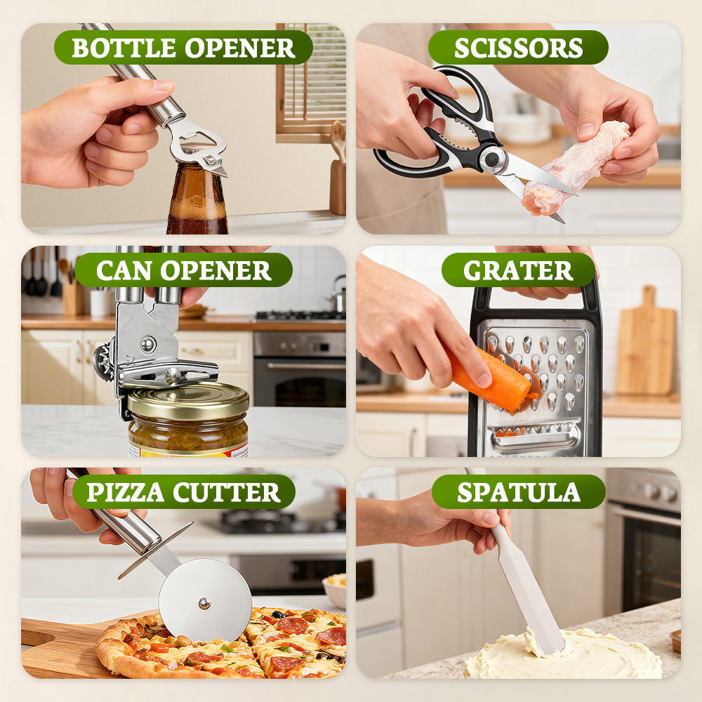 ZUNI 44PCS Silicone Kitchen Utensils Set Wood Cooking Baking Cookware - Sunyee