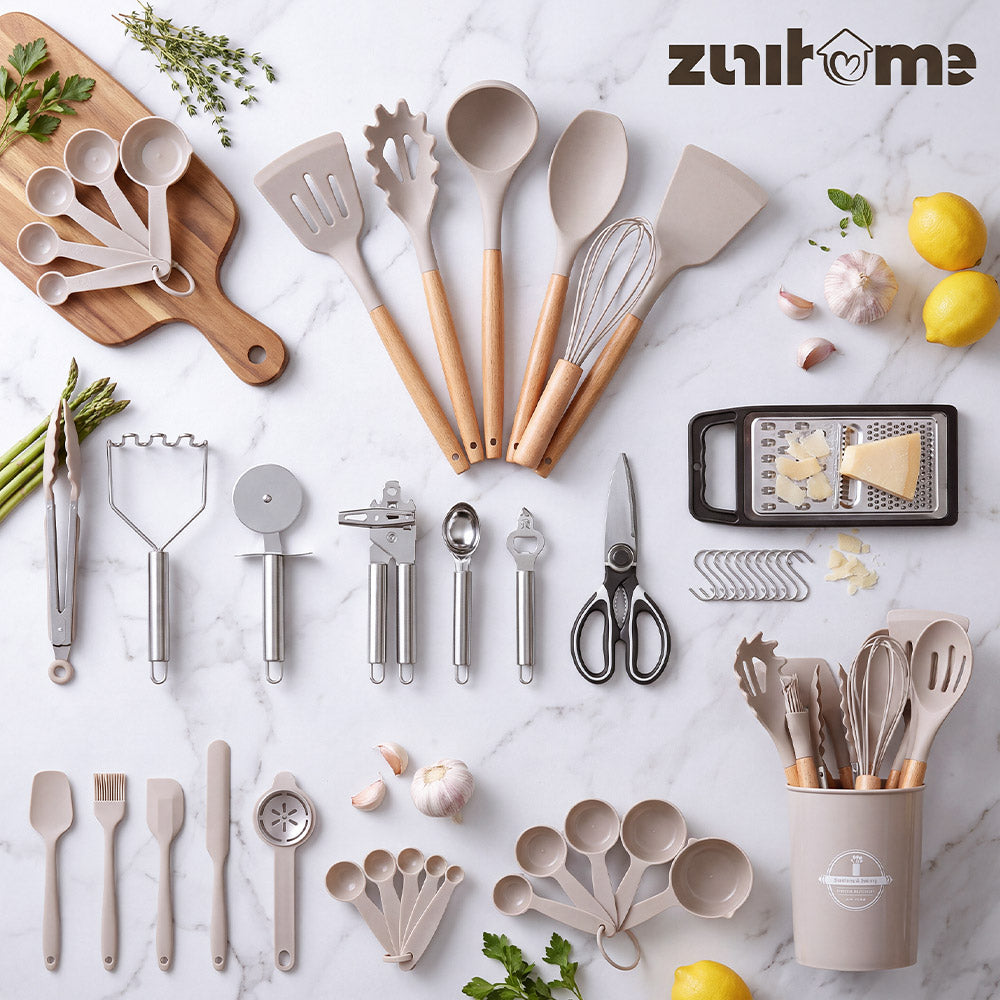 ZUNI 44PCS Silicone Kitchen Utensils Set Wood Cooking Baking Cookware