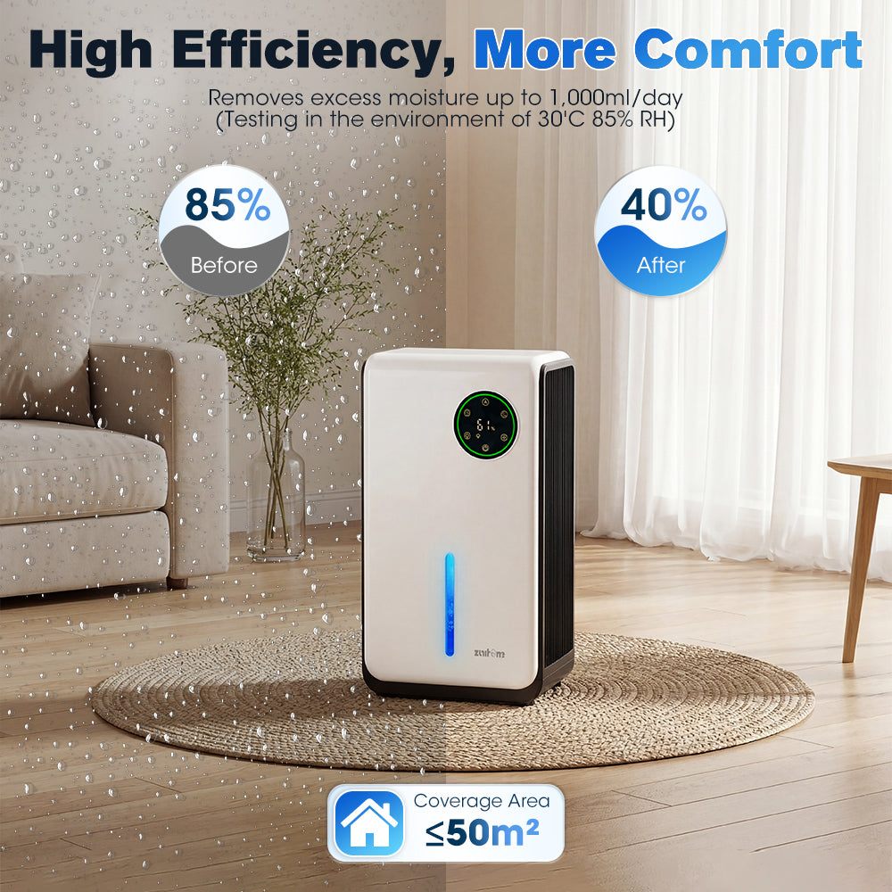 ZUNI 2L Air Dehumidifier 500-1000ml/day for Living Room up to 50m²