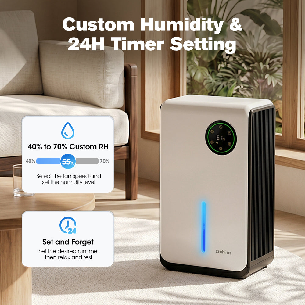 ZUNI 2L Air Dehumidifier 500-1000ml/day for Living Room up to 50m²