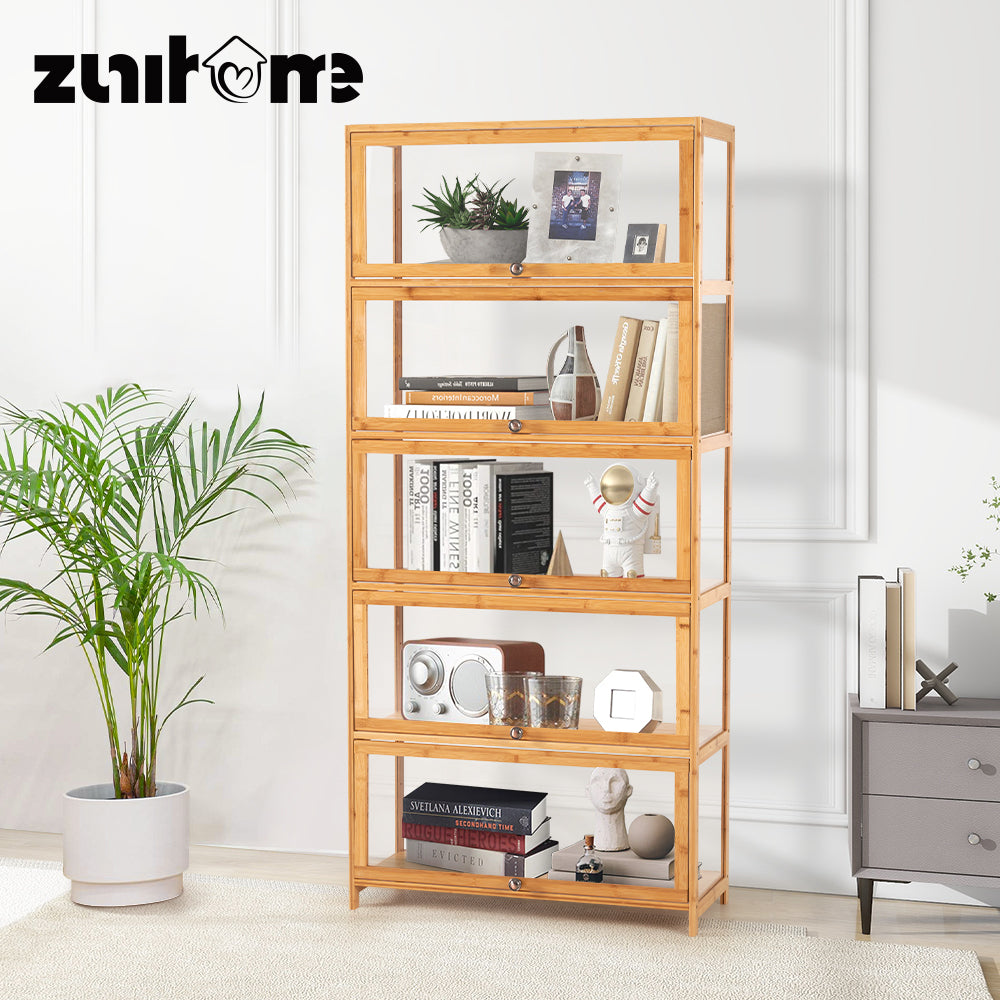 ZUNI 5-Tier Display Cabinet Storage Stand Rack White/Natural/Grey/Black - Sunyee
