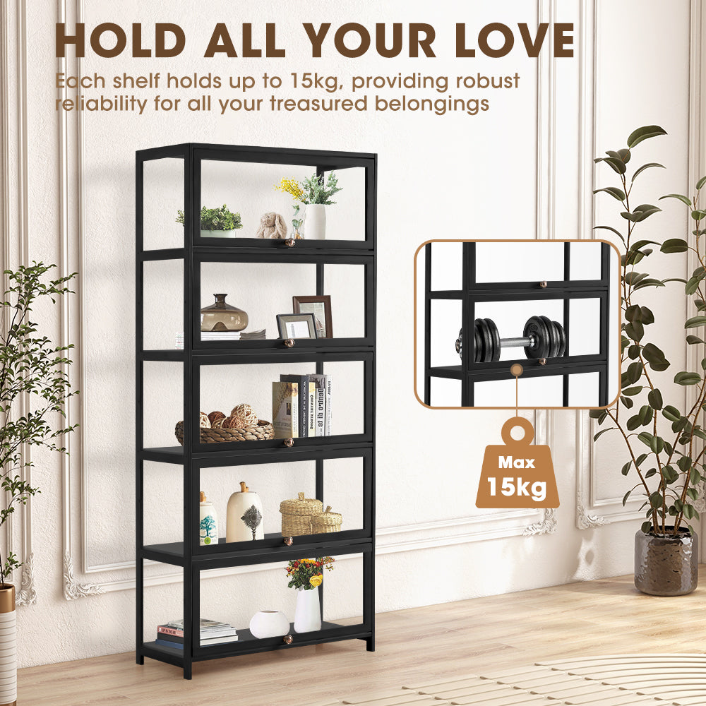 ZUNI 5-Tier Display Cabinet Storage Stand Rack White/Natural/Grey/Black - Sunyee