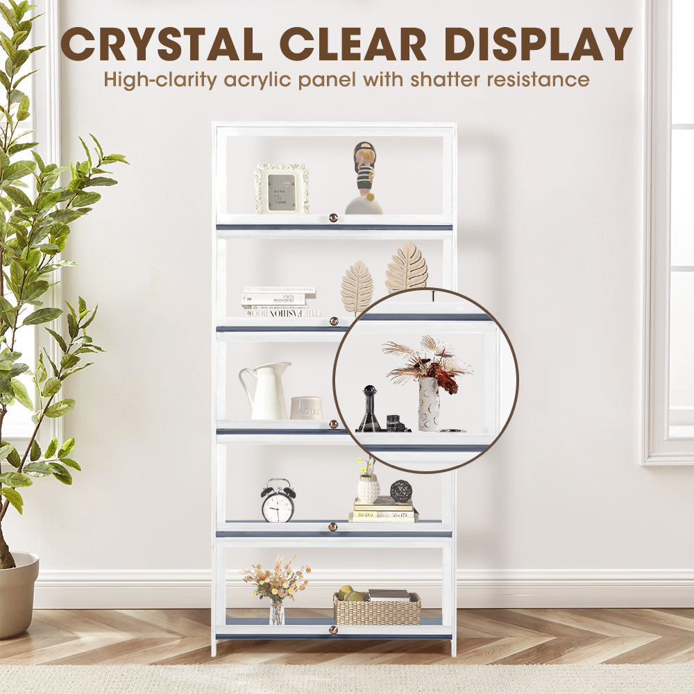ZUNI 5-Tier Display Cabinet Storage Stand Rack White/Natural/Grey/Black - Sunyee