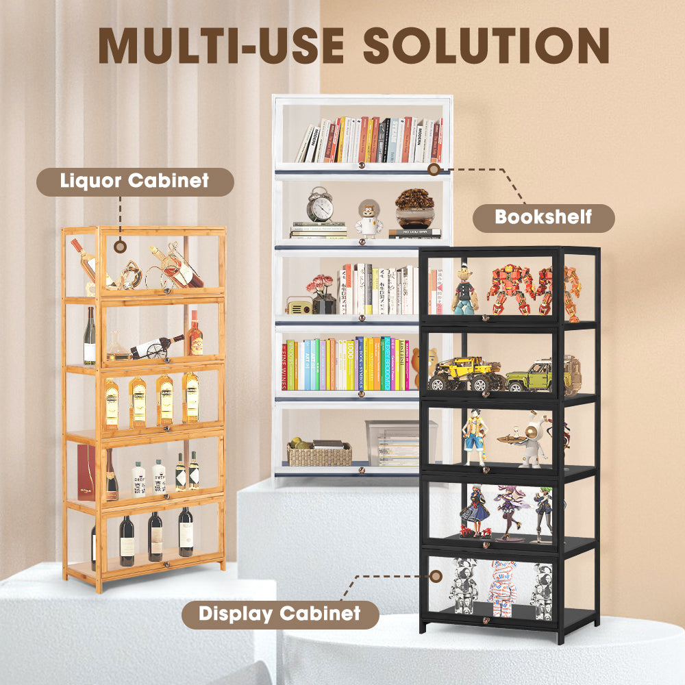 ZUNI 5-Tier Display Cabinet Storage Stand Rack White/Natural/Grey/Black - Sunyee