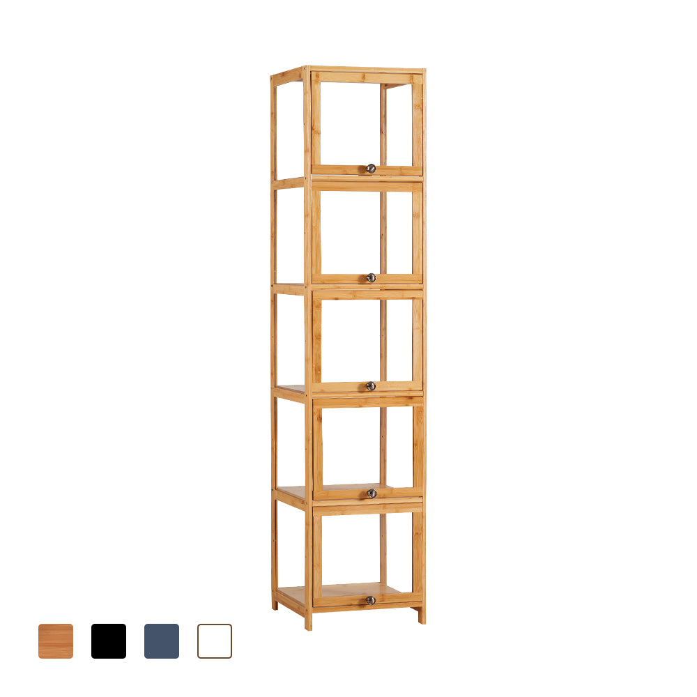 ZUNI 5-Tier Display Cabinet Storage Stand Rack Bookcase White/Natural/