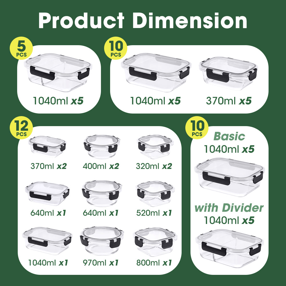 ZUNI Glass Food Container with Lid Airtight Meal Pre Storage - Sunyee