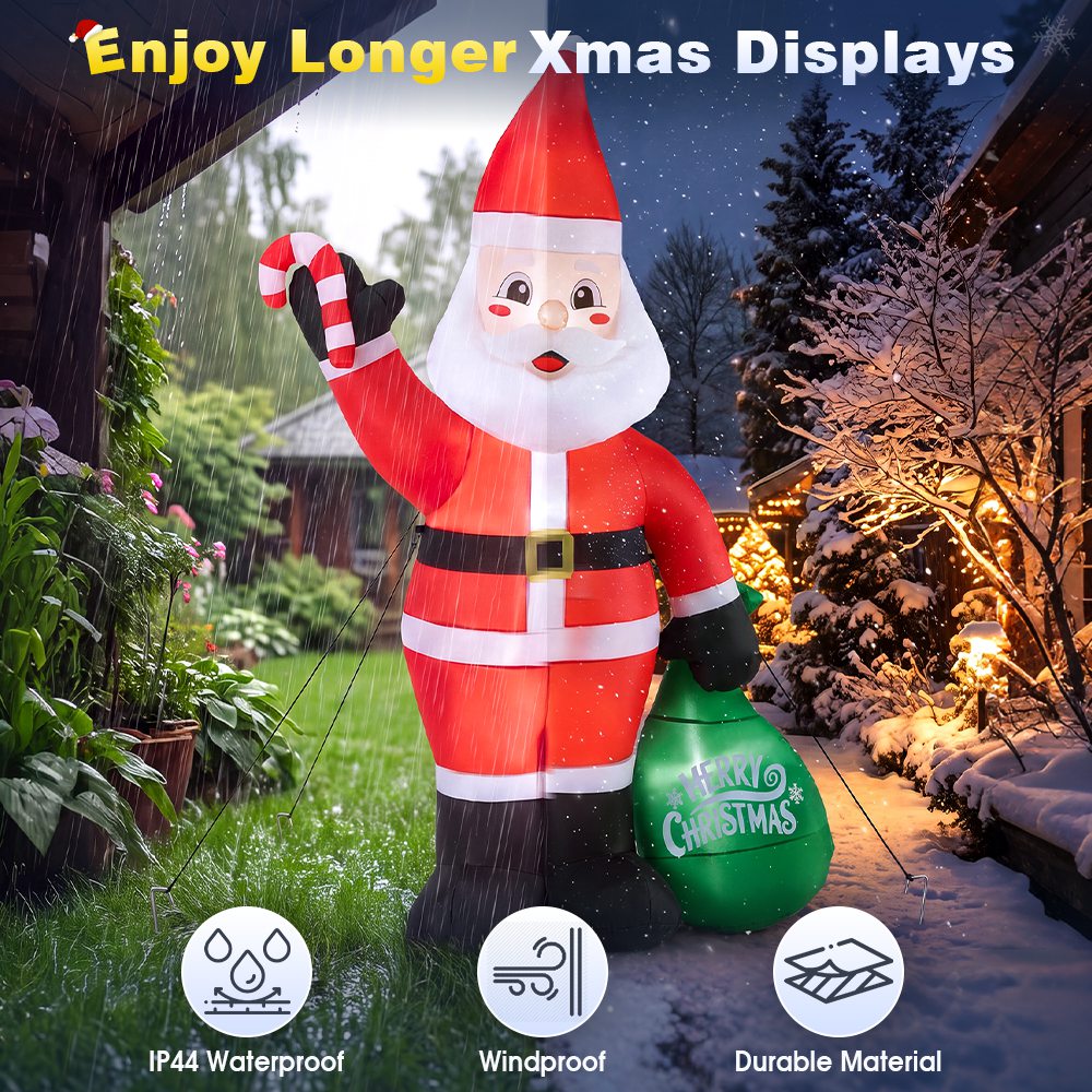 ZUNI Christmas Inflatable 2.4M Santa Claus Outdoor Decorations LED Lights