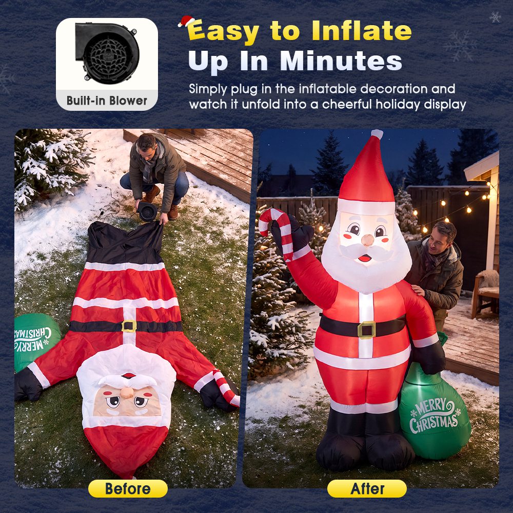 ZUNI Christmas Inflatable 2.4M Santa Claus Outdoor Decorations LED Lights