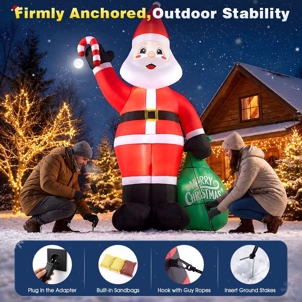 ZUNI Christmas Inflatable 2.4M Santa Claus Outdoor Decorations LED Lights