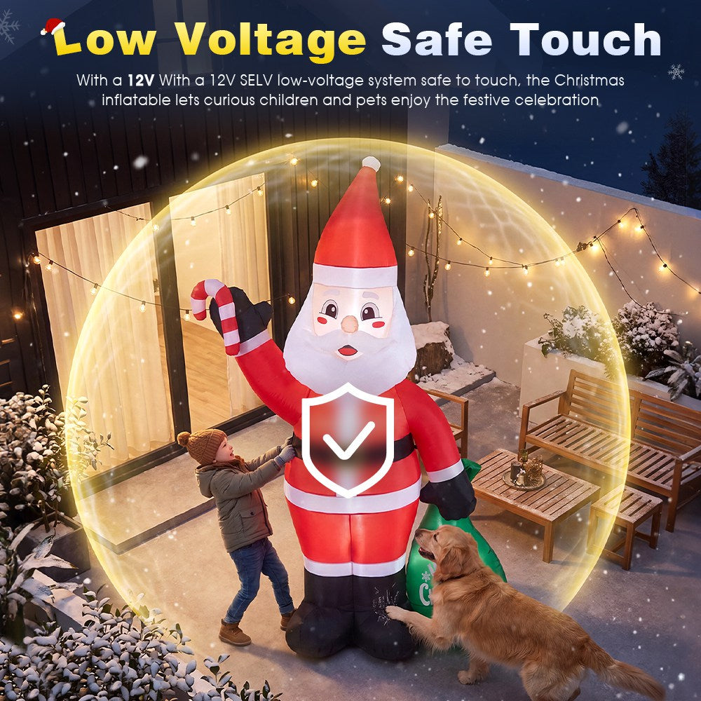 ZUNI Christmas Inflatable 2.4M Santa Claus Outdoor Decorations LED Lights