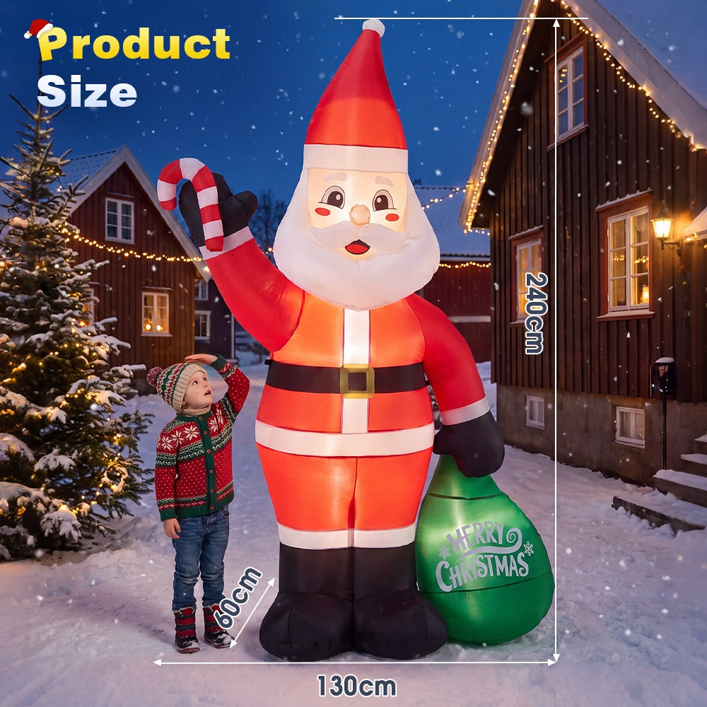 ZUNI Christmas Inflatable 2.4M Santa Claus Outdoor Decorations LED Lights