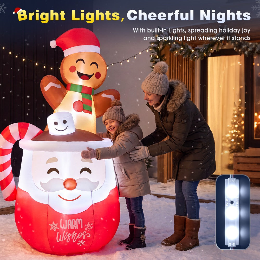 ZUNI Christmas Inflatable 1.8M Gingerbread Man in Hot Cocoa Mug LED Lights