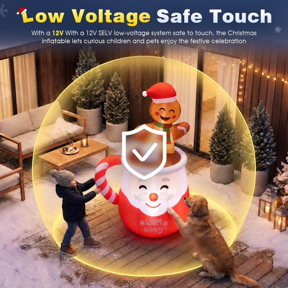 ZUNI Christmas Inflatable 1.8M Gingerbread Man in Hot Cocoa Mug LED Lights