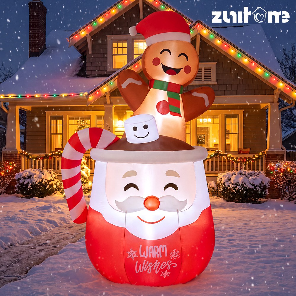 ZUNI Christmas Inflatable 1.8M Gingerbread Man in Hot Cocoa Mug LED Lights