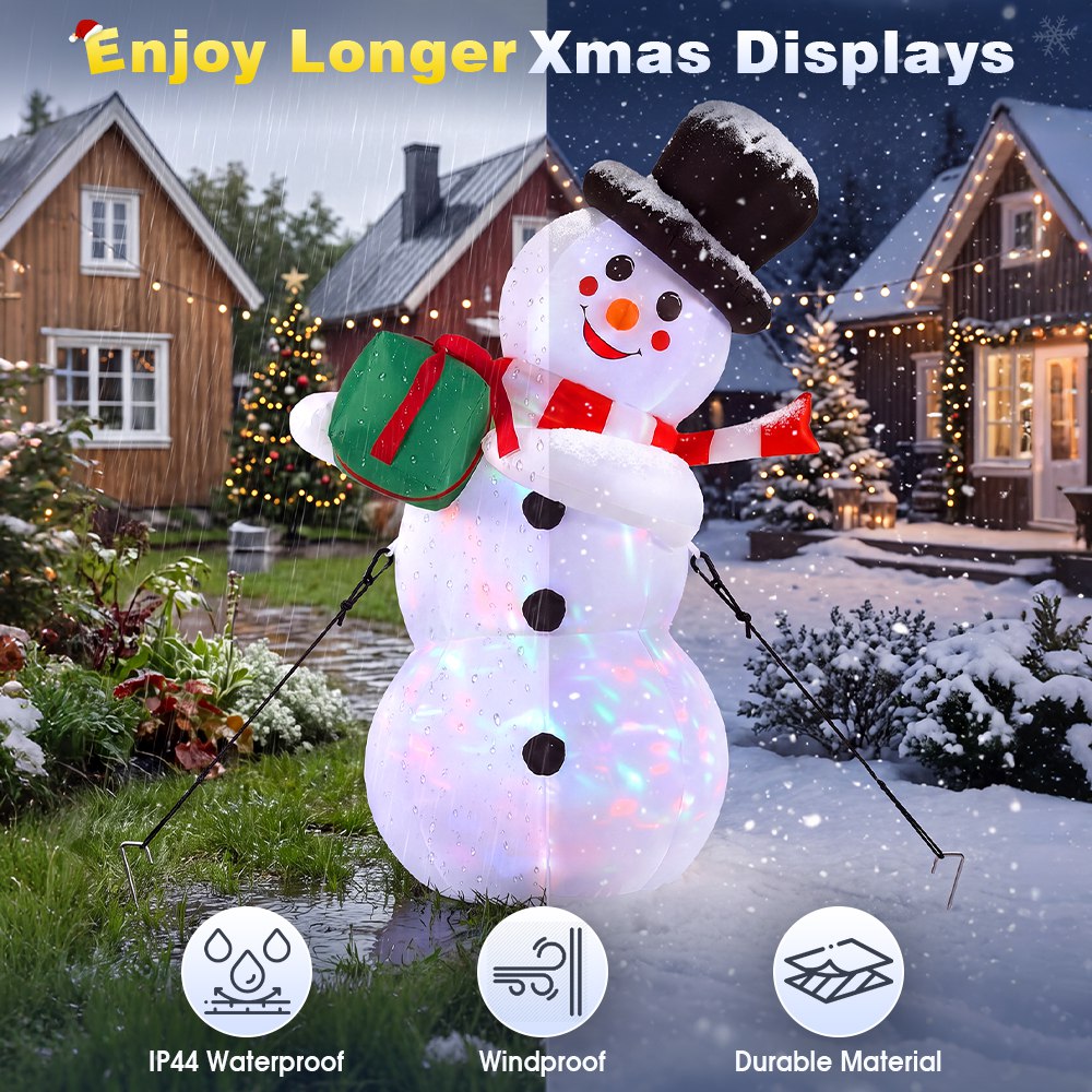 ZUNI Christmas Inflatable 1.2M Snowman Xmas Decorations Colourful LED Lights