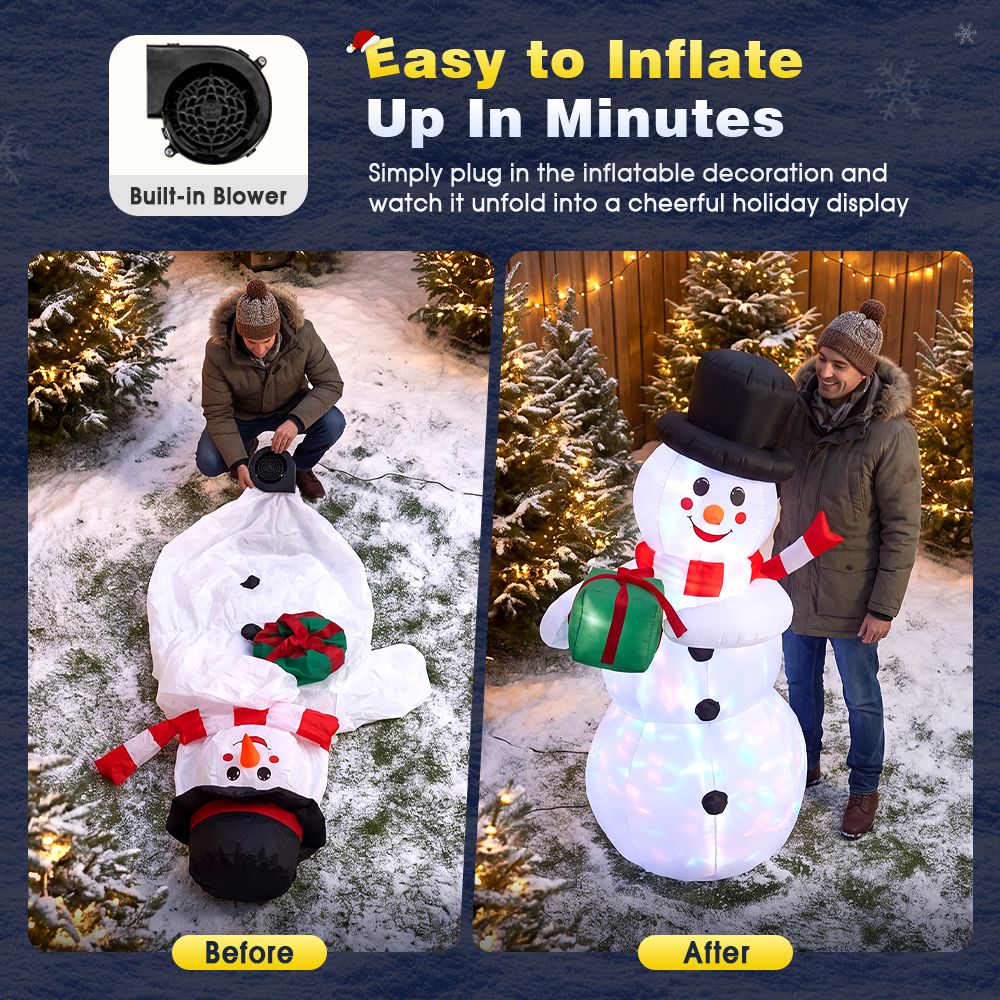 ZUNI Christmas Inflatable 1.2M Snowman Xmas Decorations Colourful LED Lights