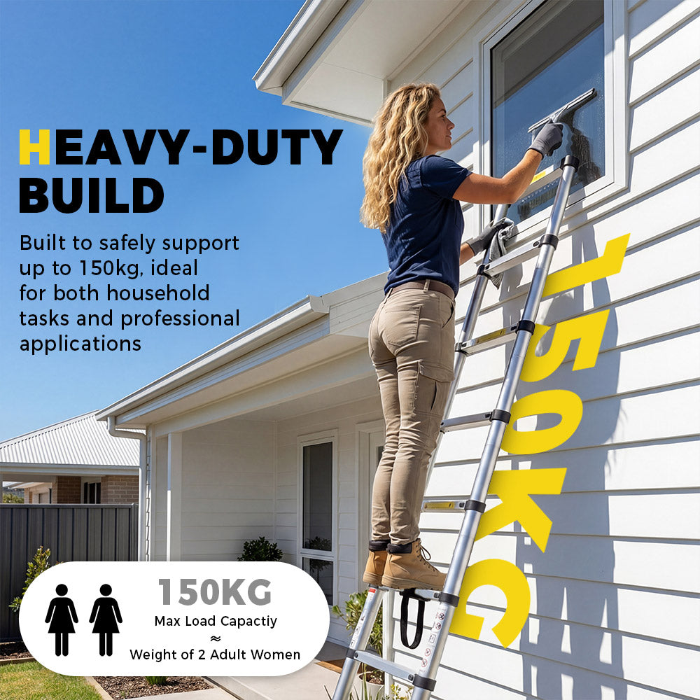 ZUNI 2/2.6/3.2/3.8M Telescopic Aluminium Ladder 150kg Load for Home& Work - Sunyee