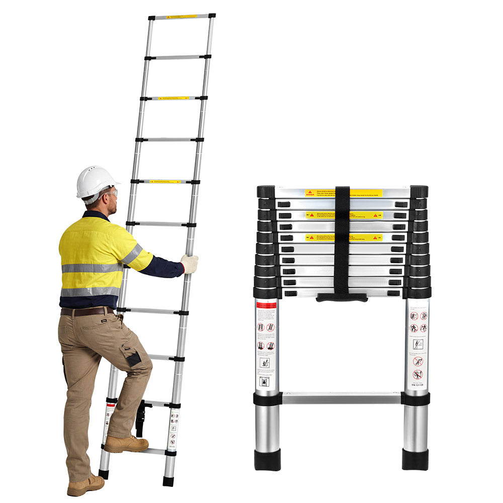 ZUNI 2/2.6/3.2/3.8M Telescopic Aluminium Ladder 150kg Load for Home& Work - Sunyee