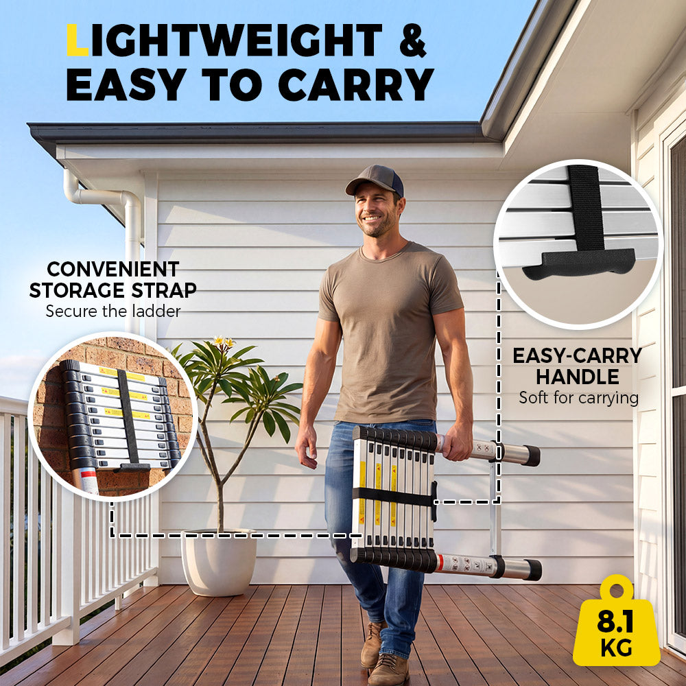 ZUNI 2/2.6/3.2/3.8M Telescopic Aluminium Ladder 150kg Load for Home& Work - Sunyee