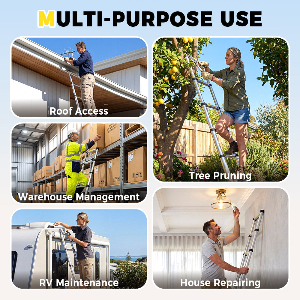 ZUNI 2/2.6/3.2/3.8M Telescopic Aluminium Ladder 150kg Load for Home& Work - Sunyee