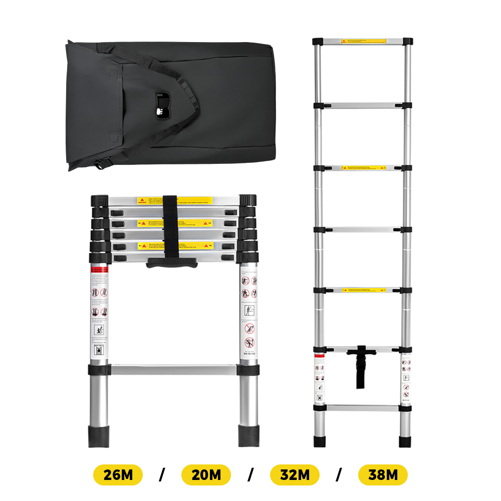 ZUNI 2/2.6/3.2/3.8M Telescopic Aluminium Ladder 150kg Load for Home& Work - Sunyee