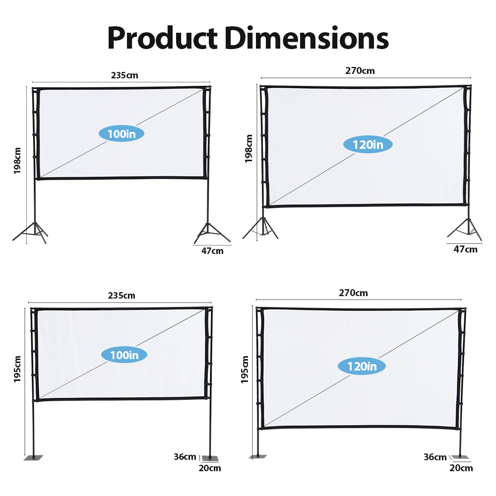 ZUNI Projector Screen with Stand 1080P 160° Wide Viewing for Indoor Outdoor - Sunyee