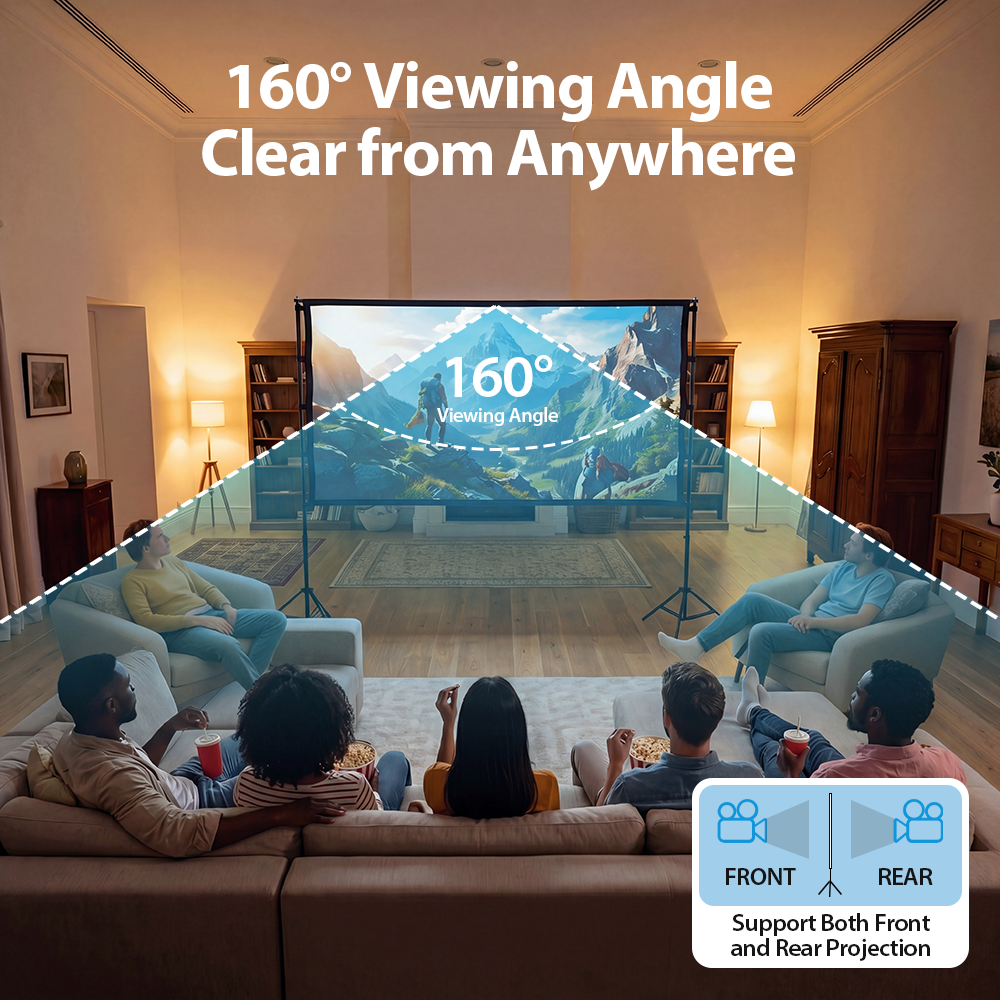ZUNI Projector Screen with Stand 1080P 160° Wide Viewing for Indoor Outdoor - Sunyee