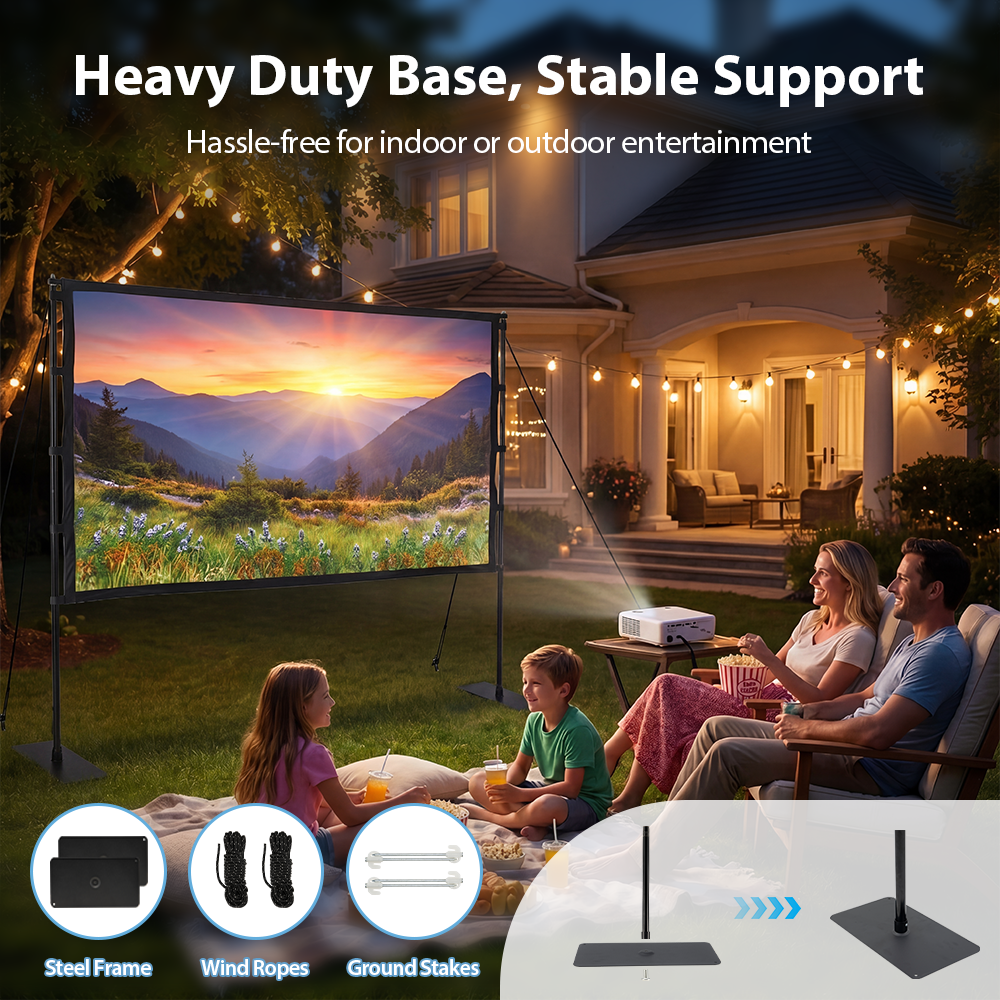 ZUNI Projector Screen with Stand 1080P 160° Wide Viewing for Indoor Outdoor - Sunyee