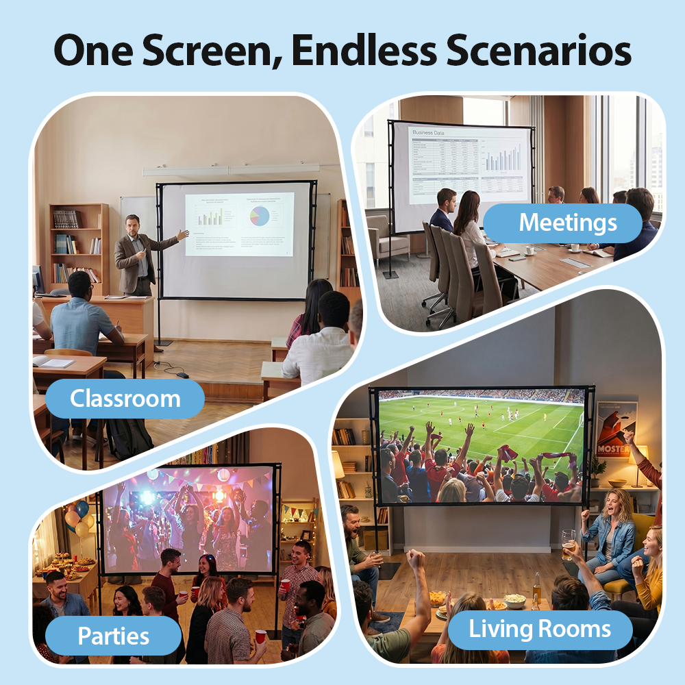 ZUNI Projector Screen with Stand 1080P 160° Wide Viewing for Indoor Outdoor - Sunyee