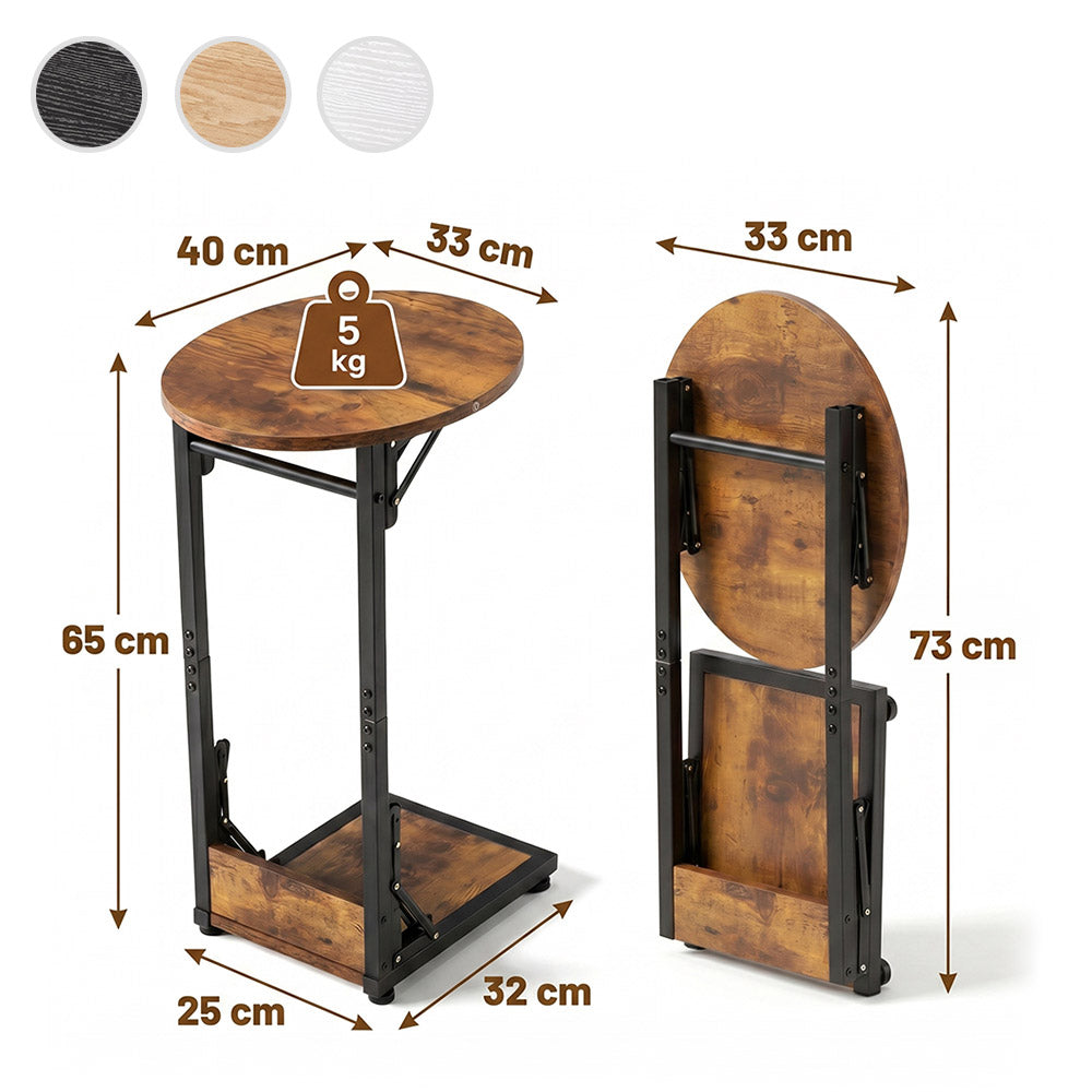 ZUNI C-Shaped End Table Foldable Side Table for Bedroom Living Room