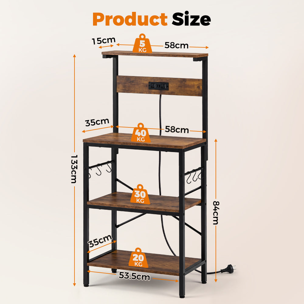 ZUNI Kitchen Bakers Rack with Power Outlet For Living Room Brown
