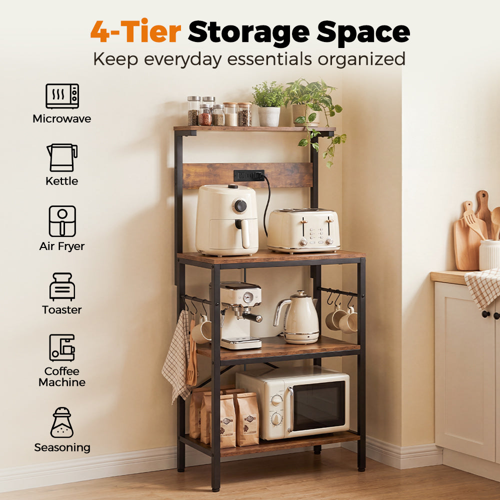 ZUNI Kitchen Bakers Rack with Power Outlet For Living Room Brown