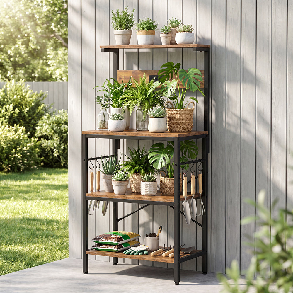 ZUNI Kitchen Bakers Rack with Power Outlet For Living Room Brown